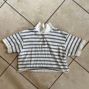 American Eagle Preowned Cropped Striped Polo Shirt